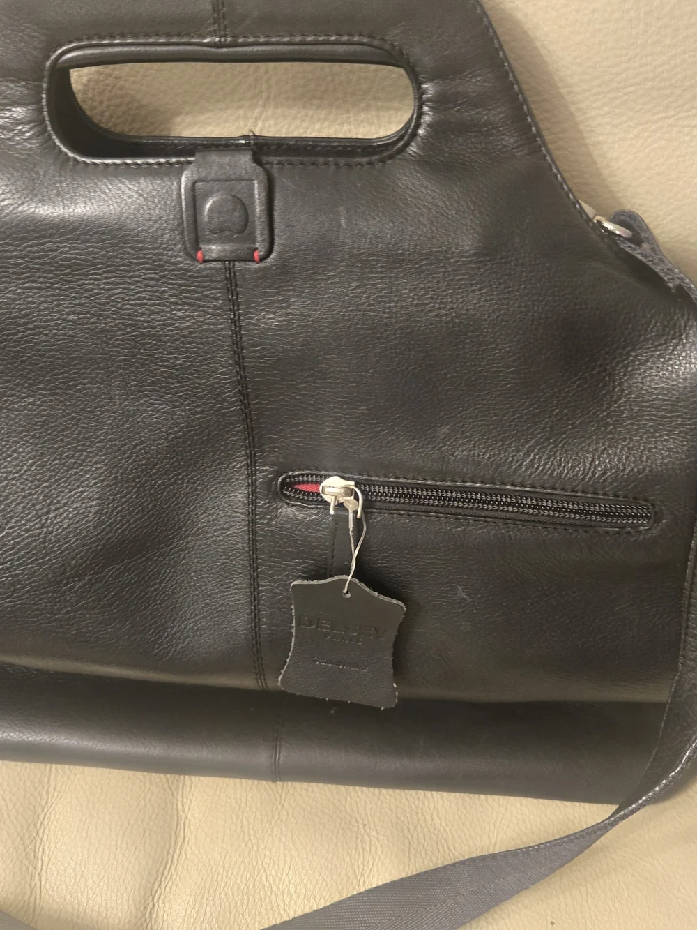 Structured Black Leather Tote with Cutout Handle
